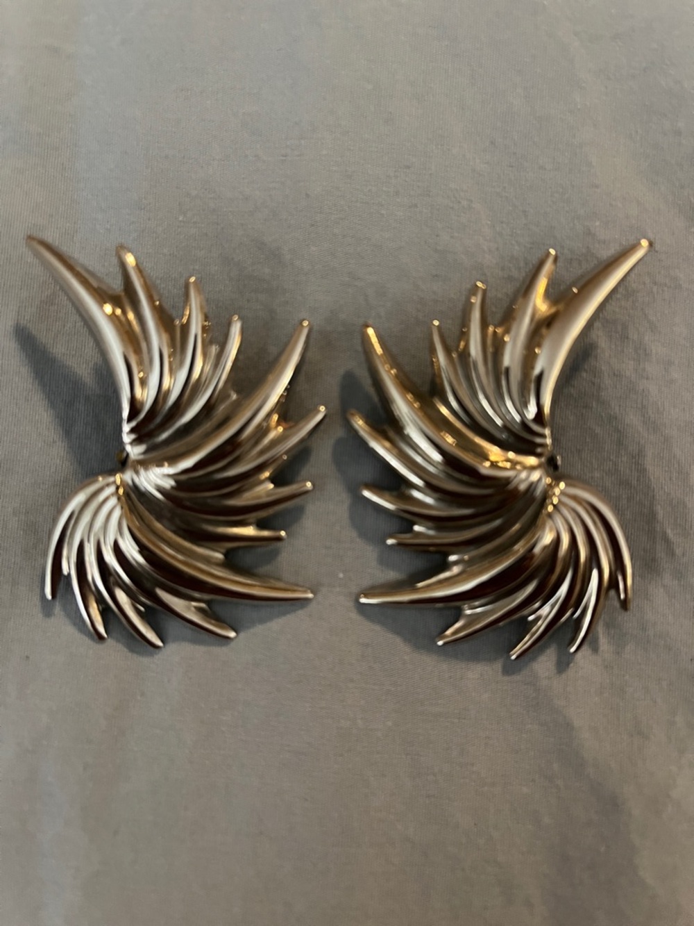 Vintage 1970’s Statement Sculptural Silver Wing Clip On Earrings
